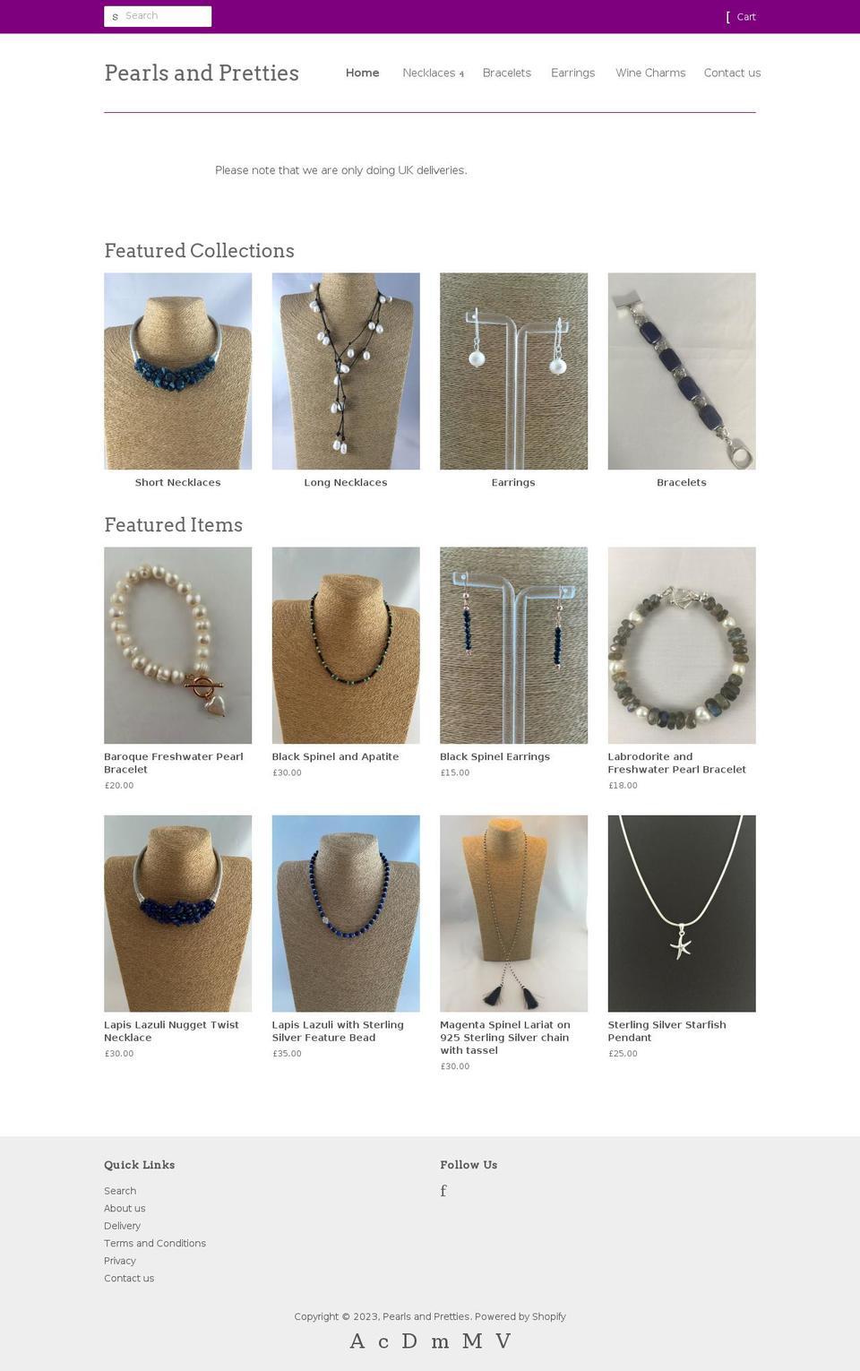 pearlsandpretties.co.uk shopify website screenshot