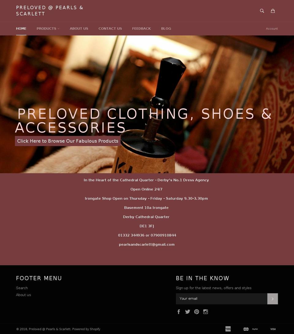 pearlsandscarlett.com — Shopify storefront screenshot