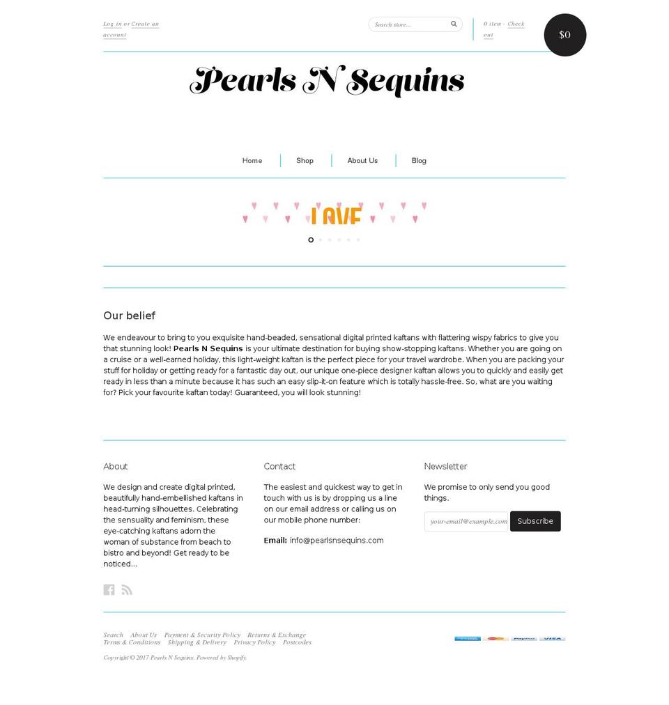 pearlsnsequins.com shopify website screenshot