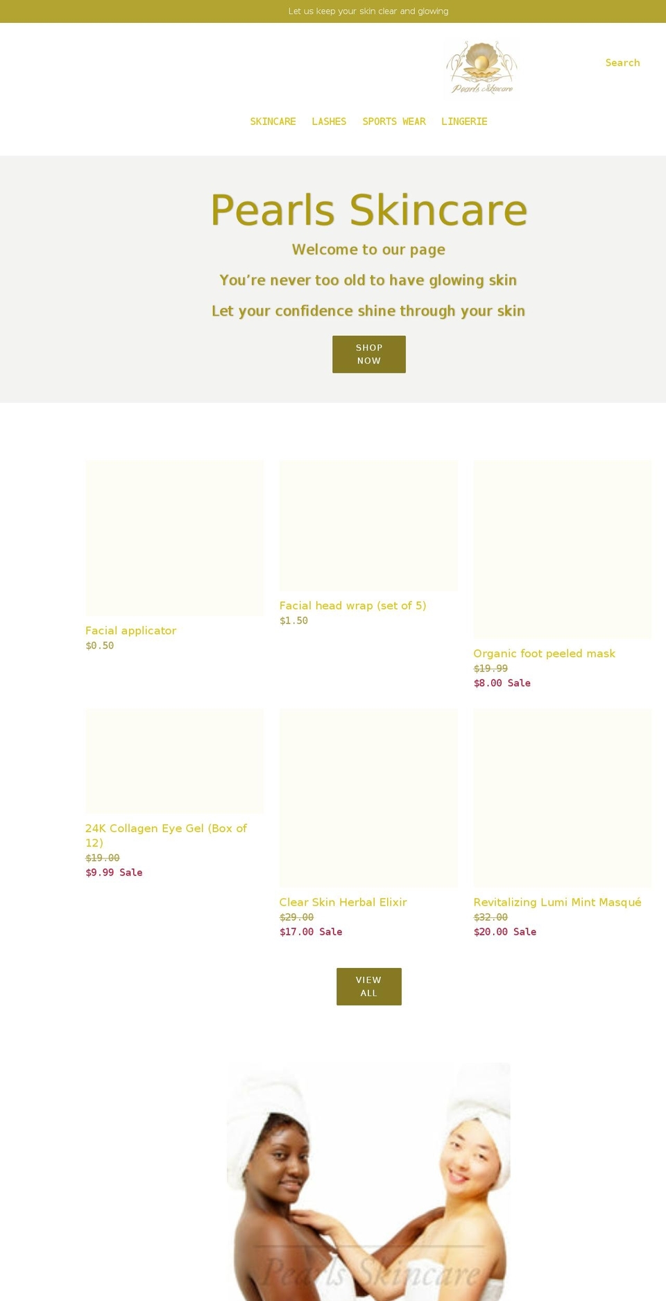 pearlsskincare.com shopify website screenshot