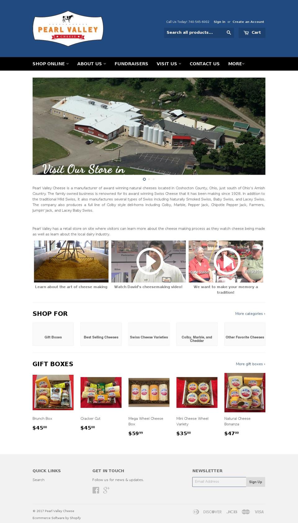 Vantage Shopify theme site example pearlvalleycheese.com