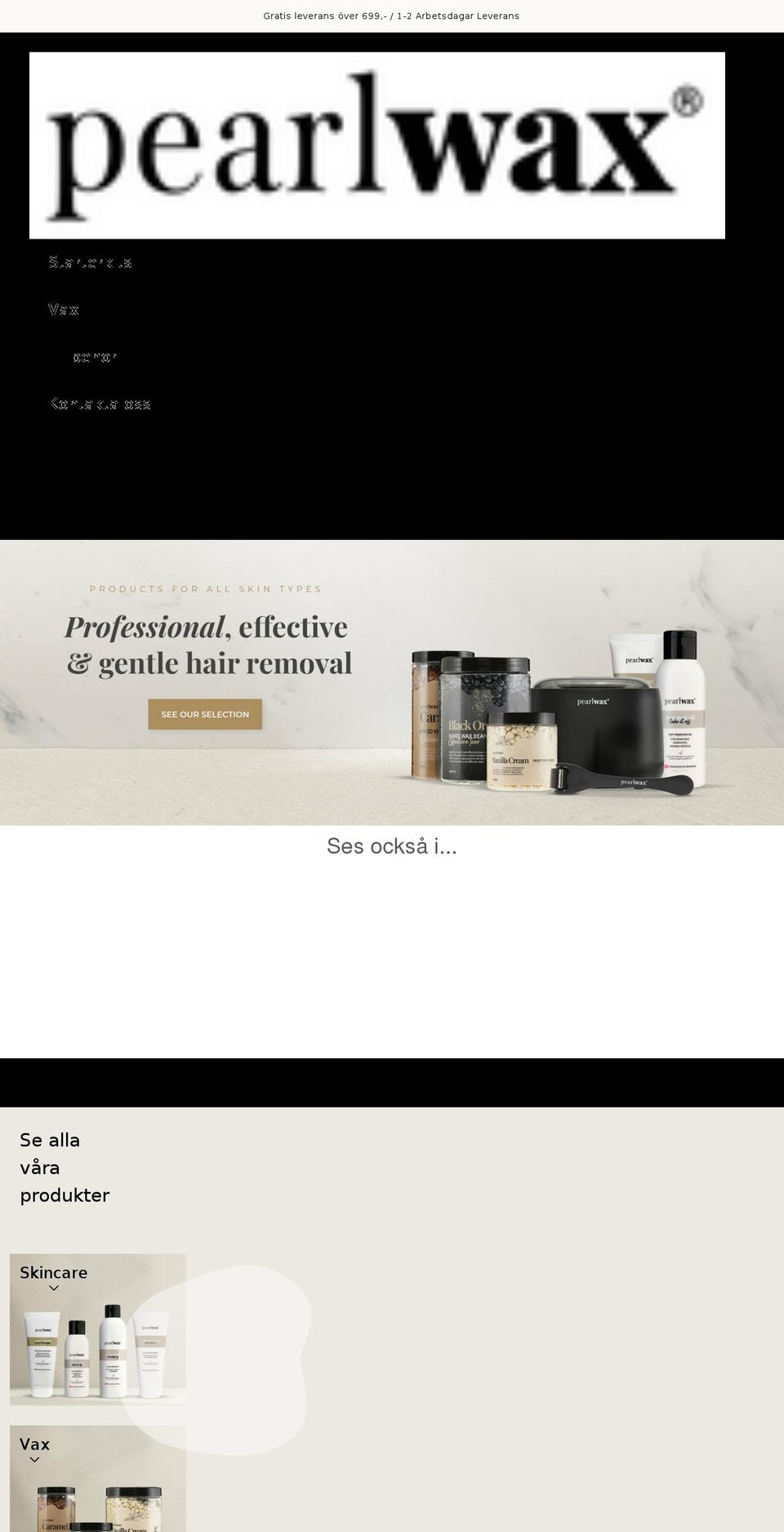 pearlwax.se shopify website screenshot