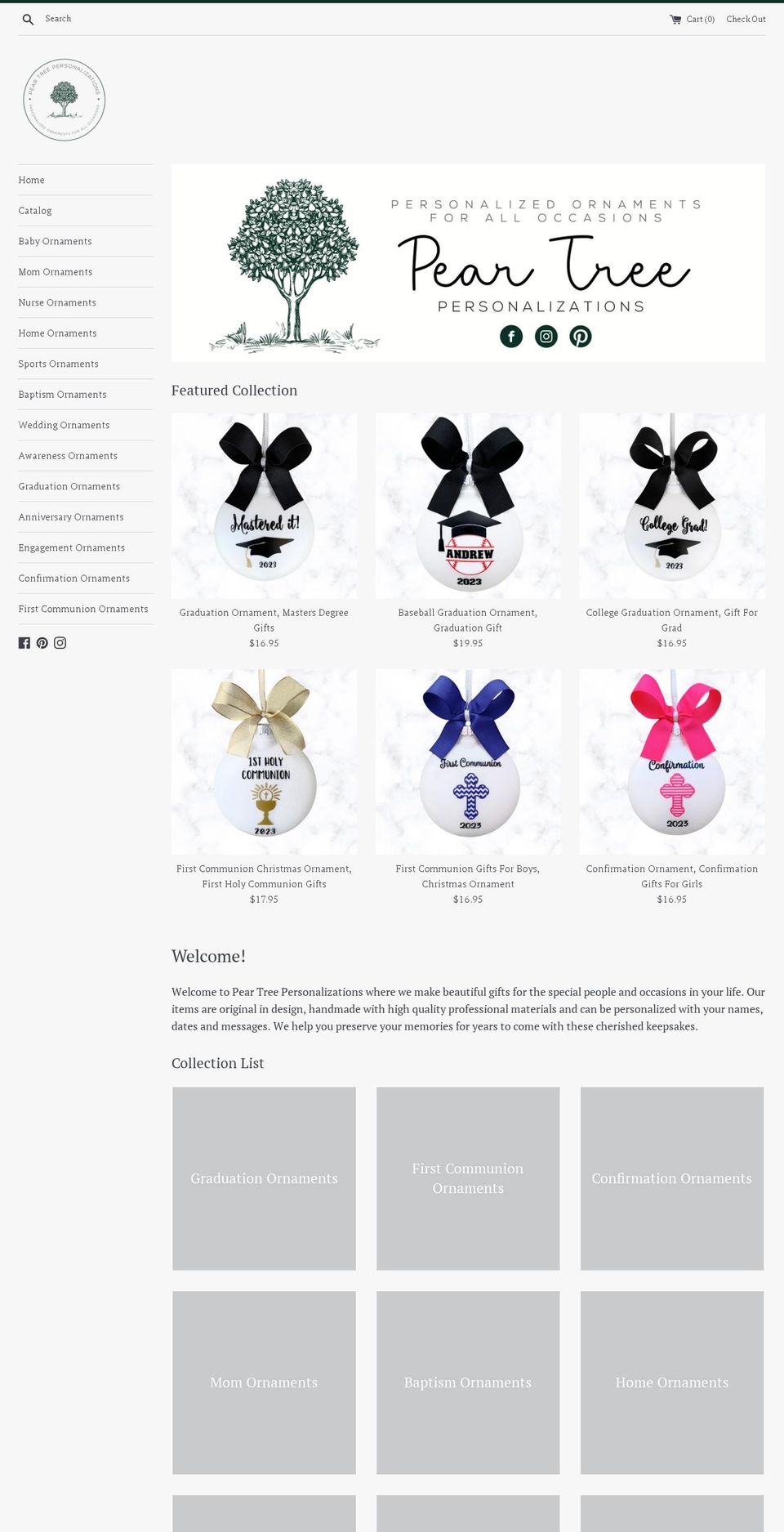 peartreepersonalizations.com shopify website screenshot