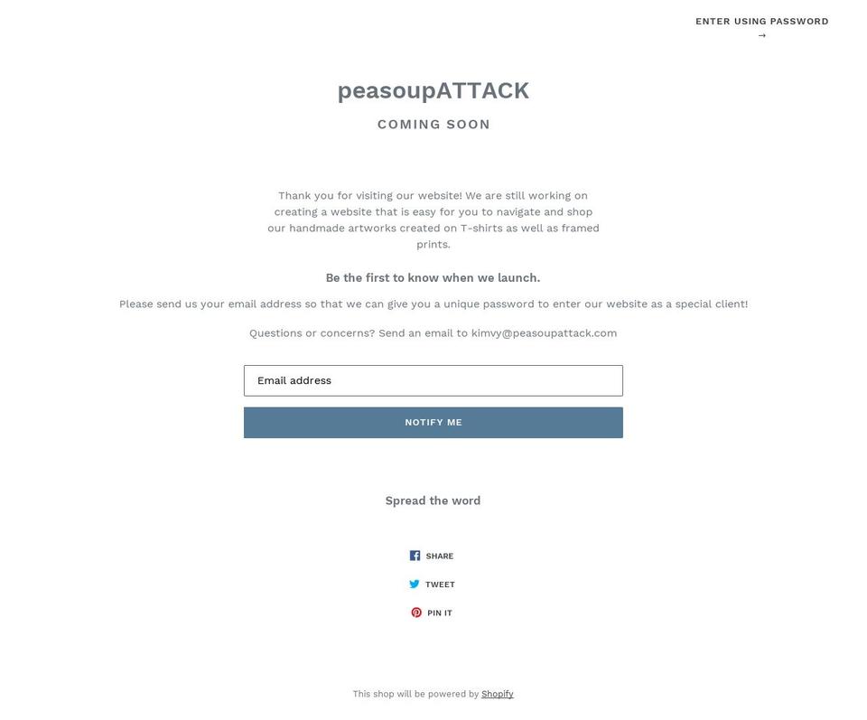peasoupattack.com — Shopify storefront screenshot