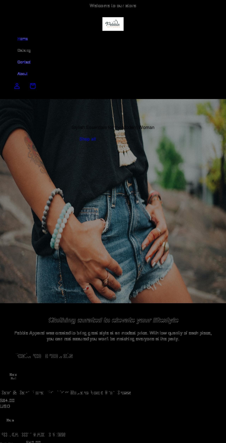 pebbleapparel.com — Shopify storefront screenshot