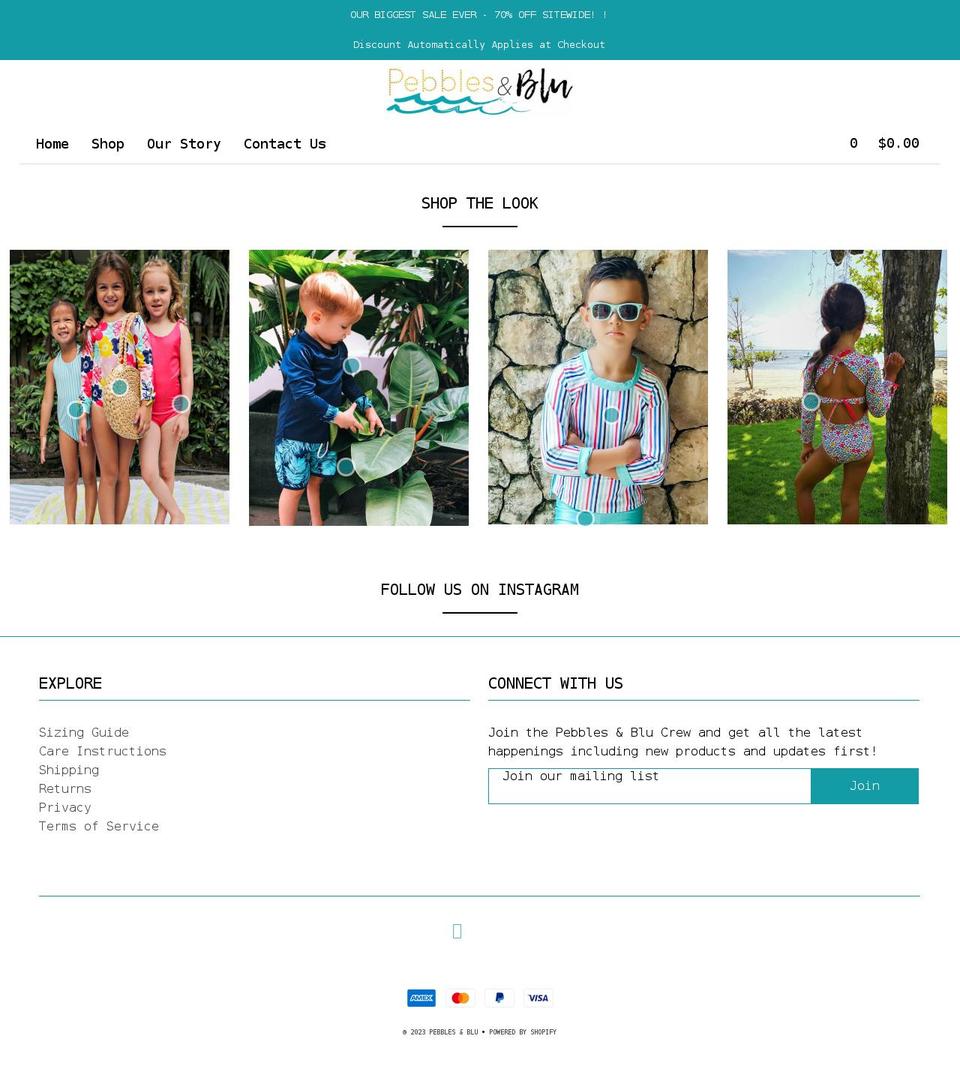 pebblesandblu.com shopify website screenshot