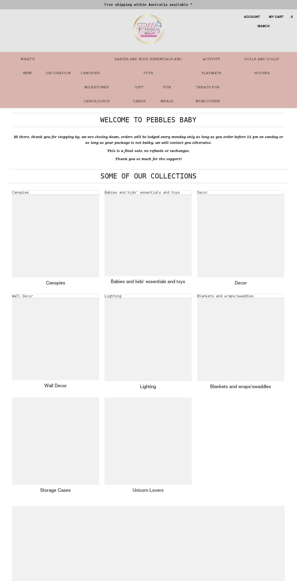 pebblesbaby.com.au shopify website screenshot