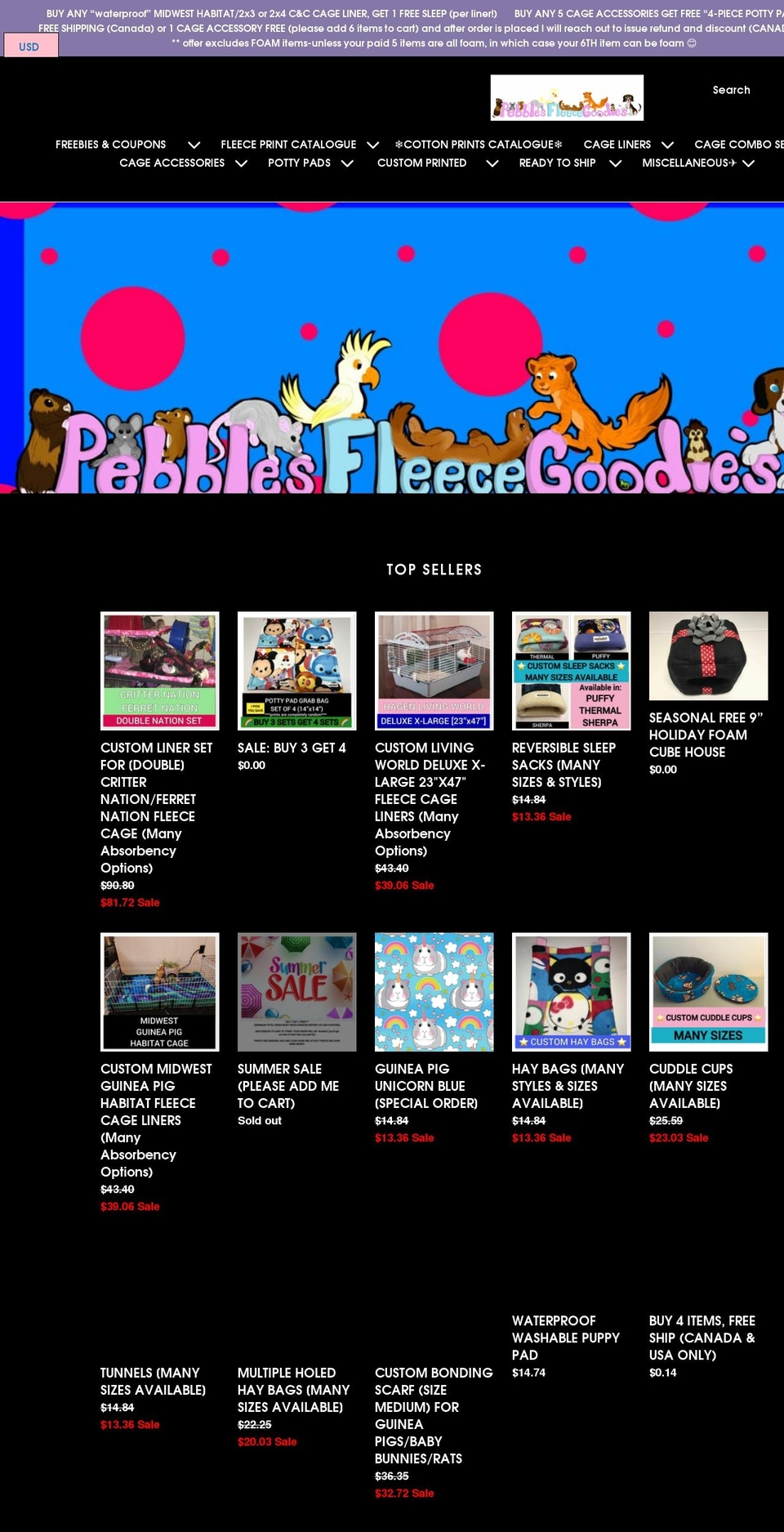 pebblesfleecegoodies.com shopify website screenshot