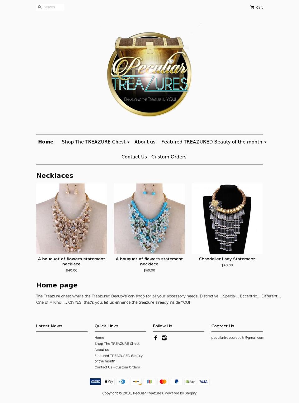 peculiartreazures.com — Shopify storefront screenshot