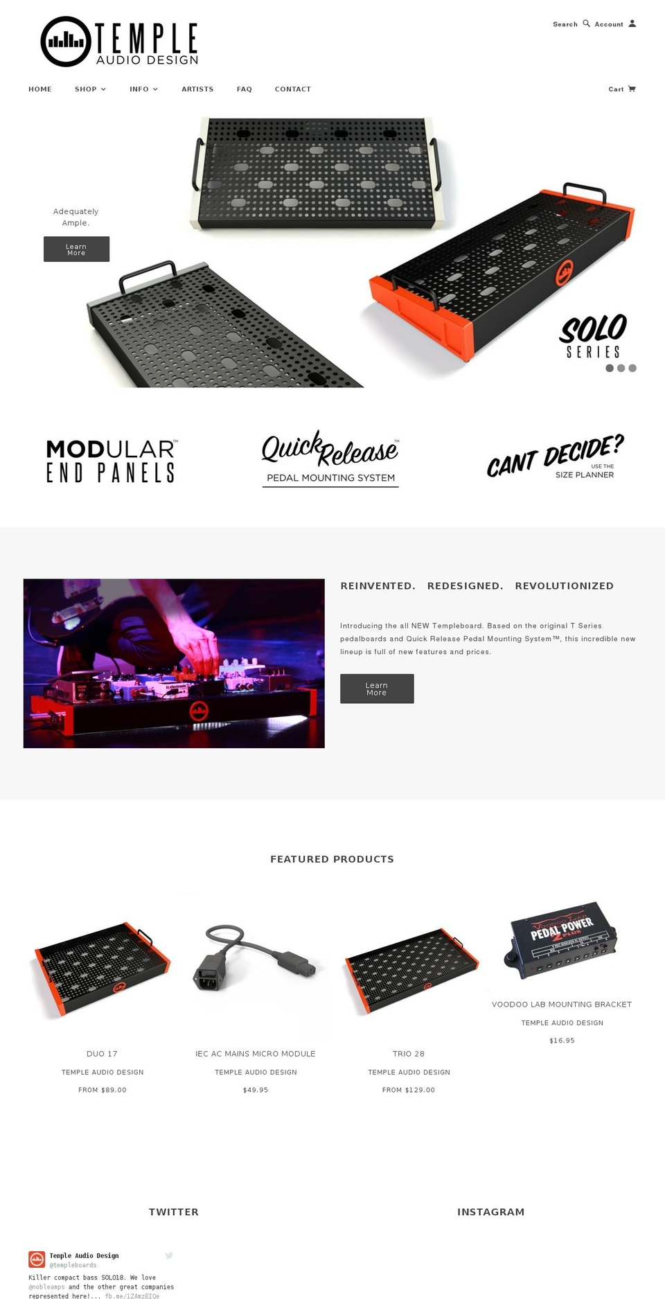 Temple Audio Shopify theme site example pedalboards.ca