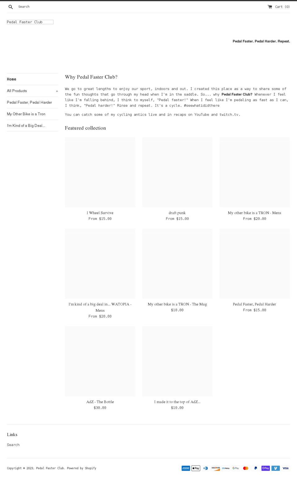 pedalfaster.club shopify website screenshot