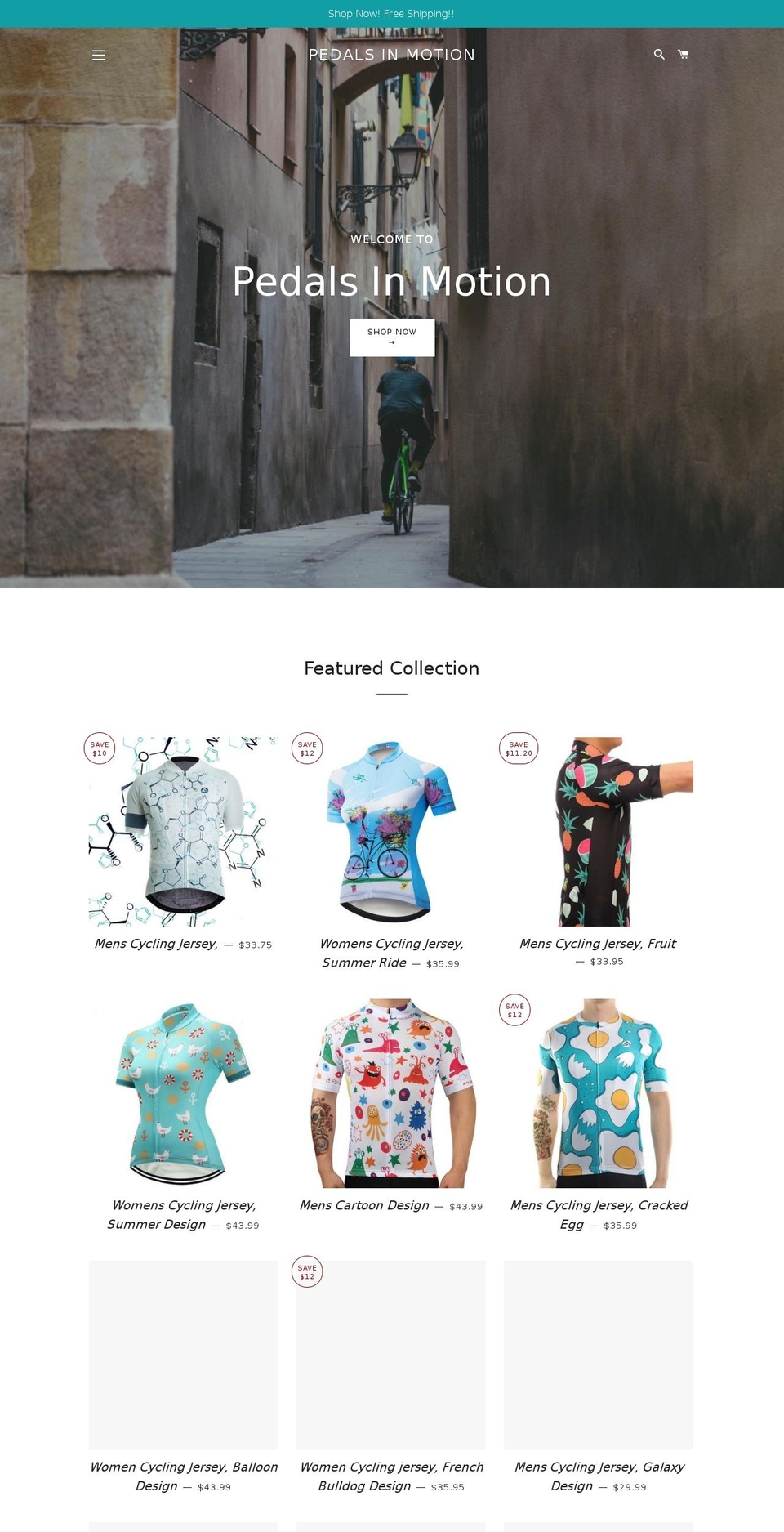pedalsinmotion.com — Shopify storefront screenshot