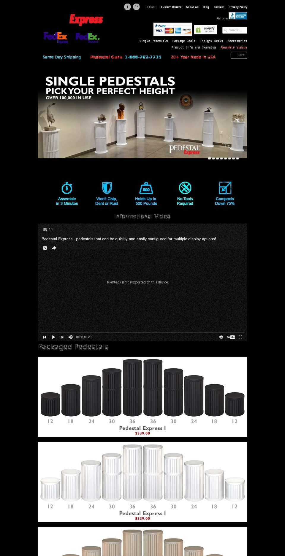 pedistalexpress.com shopify website screenshot