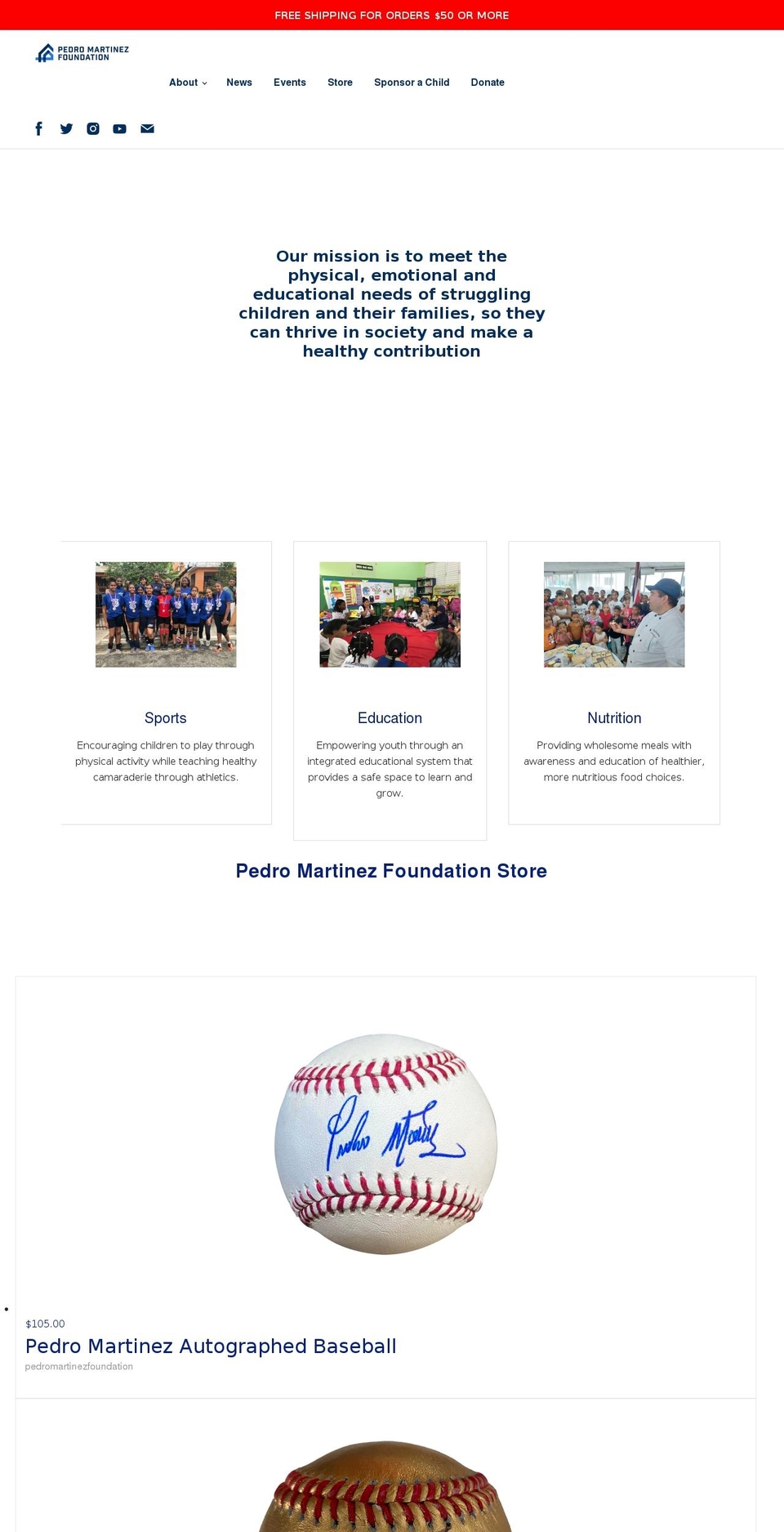 pedromartinezfoundation.com shopify website screenshot