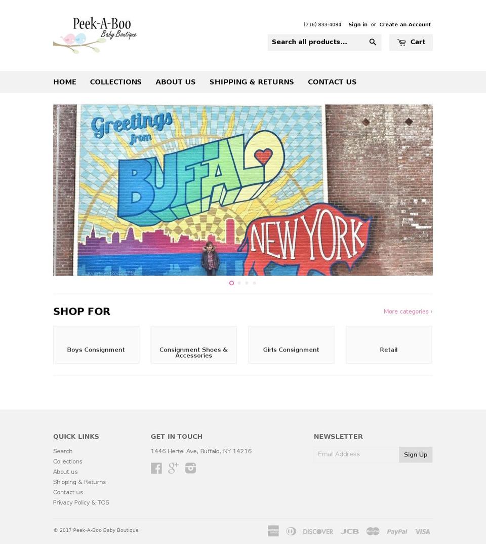 peekaboobabyboutique.com shopify website screenshot