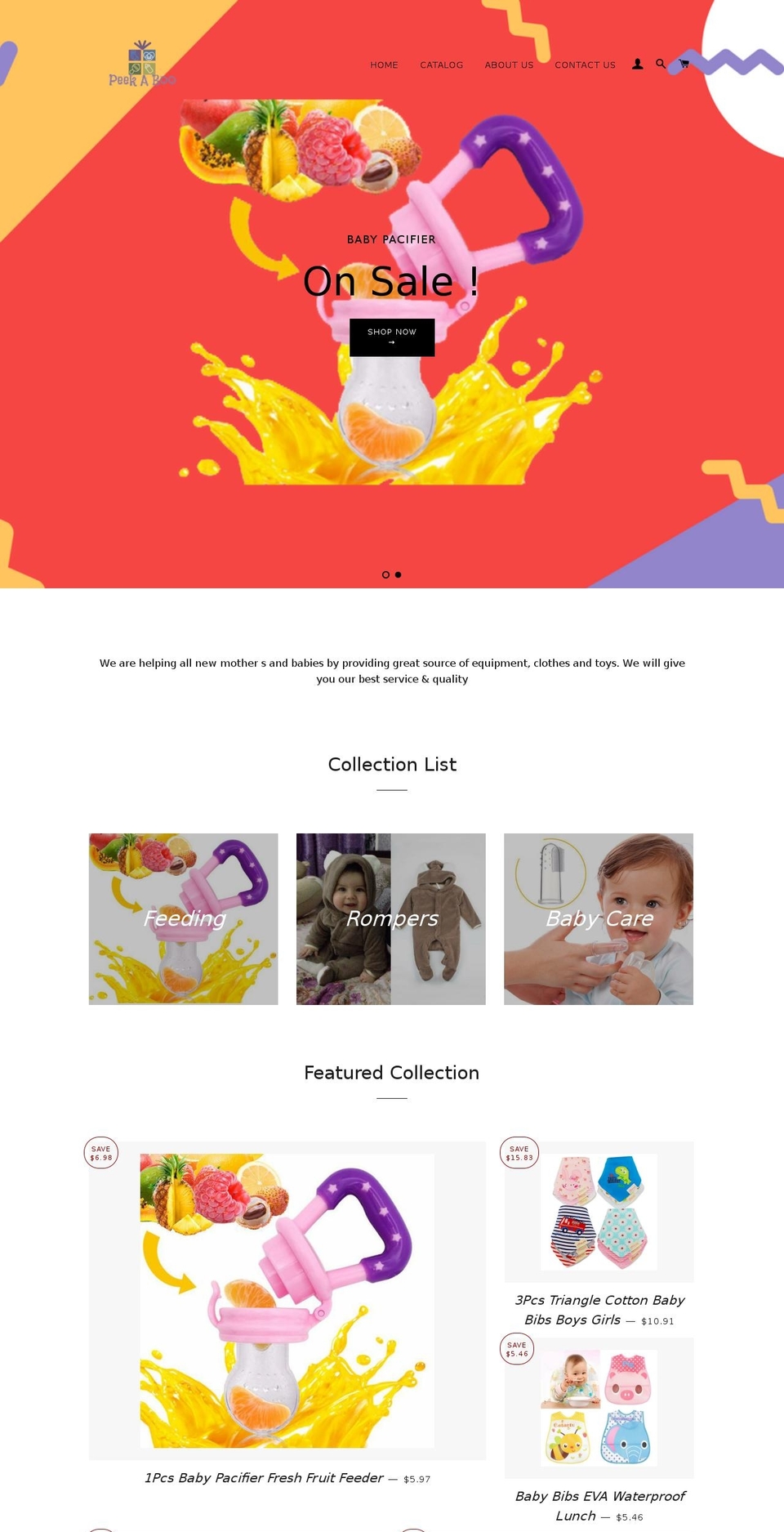 peekaboobabyshop.com shopify website screenshot