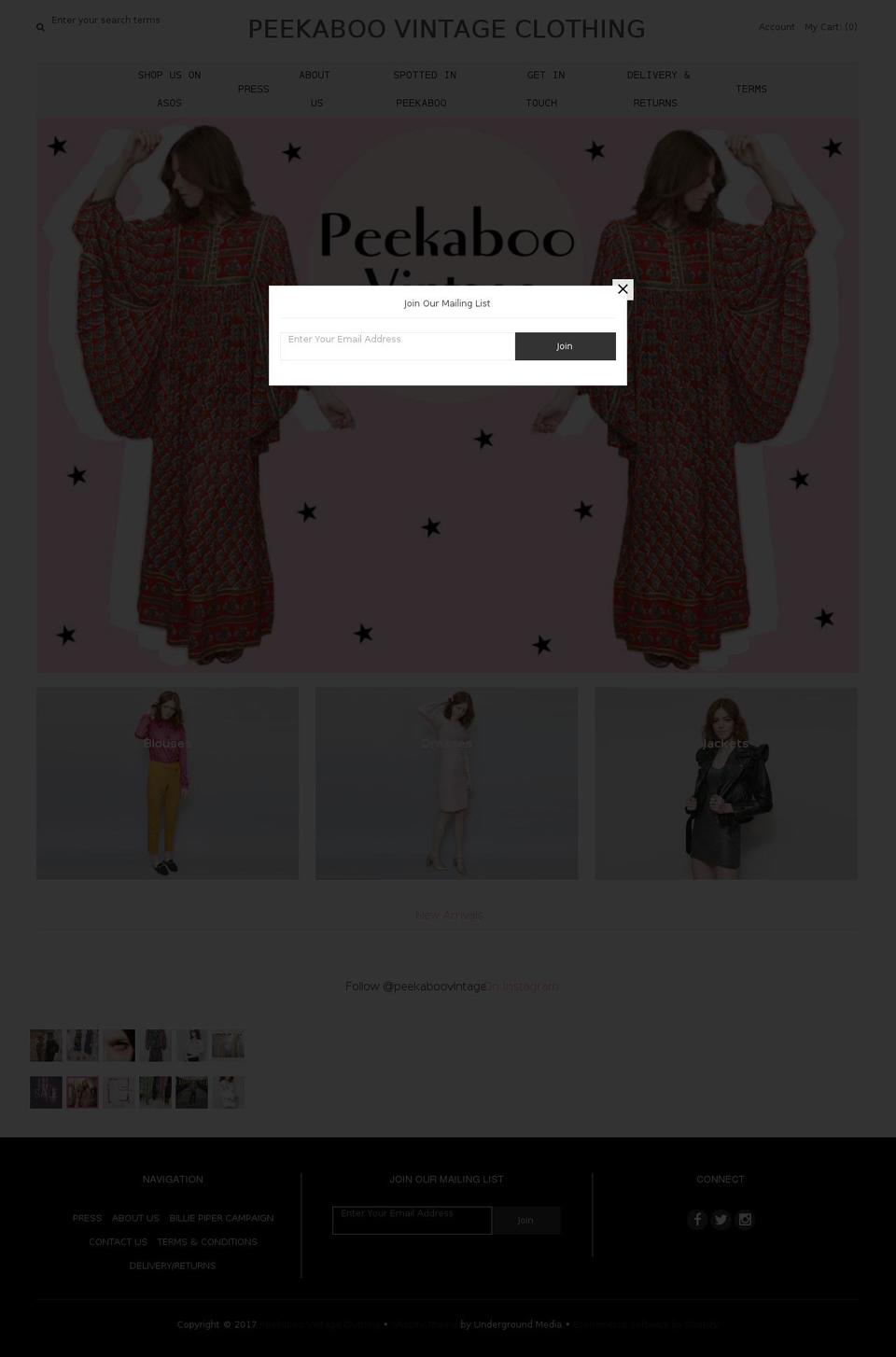 peekaboovintage.com shopify website screenshot