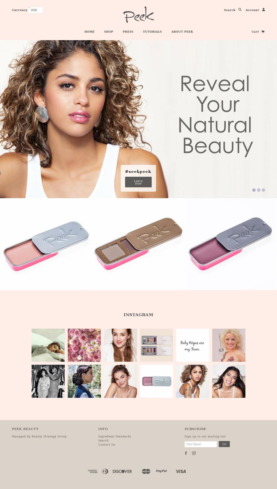 peekbeauty.co shopify website screenshot