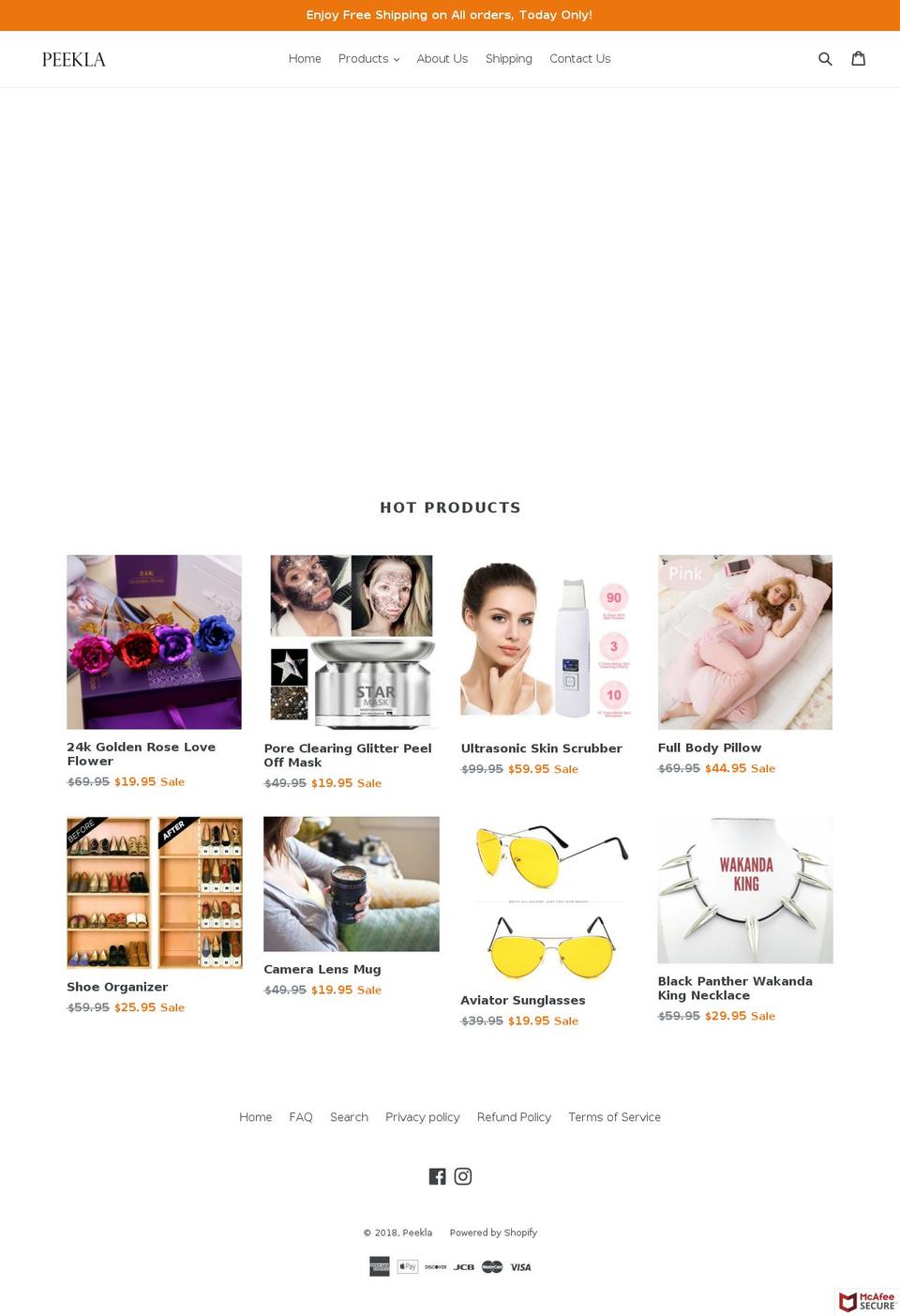 peekla.com — Shopify storefront screenshot