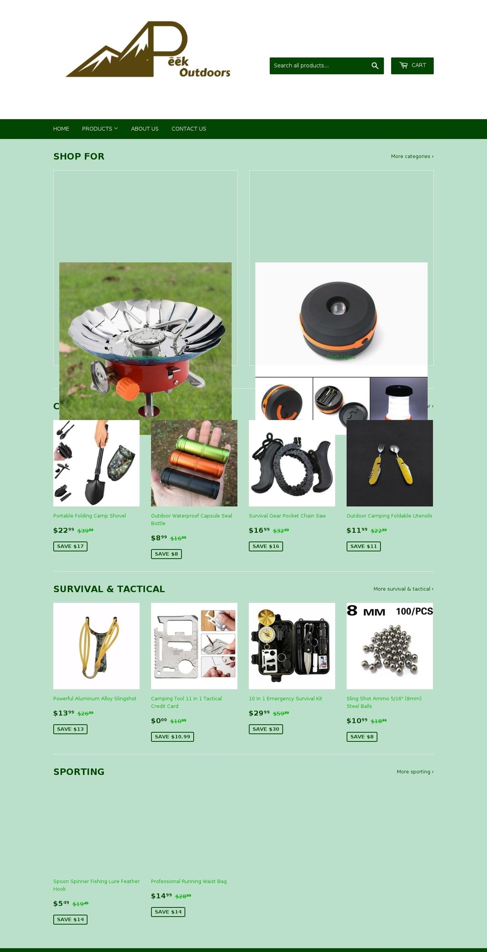 peekoutdoors.com — Shopify storefront screenshot