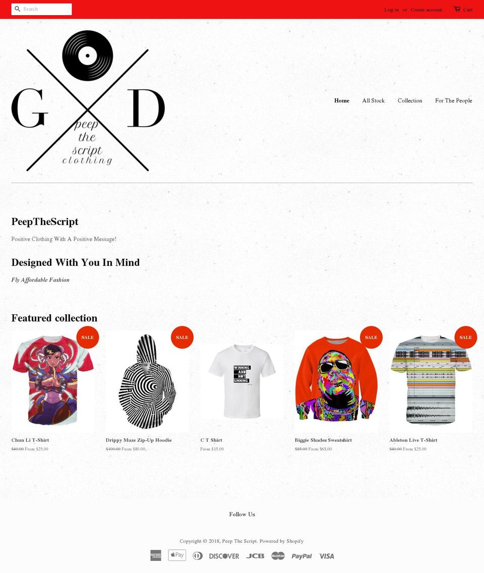 peepthescript.com — Shopify storefront screenshot