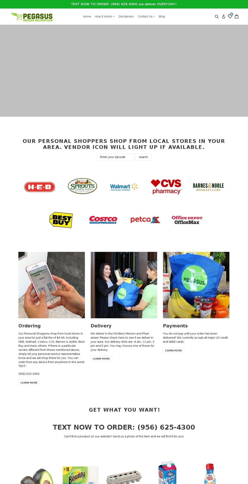 pegasusgrocerydelivery.com — Shopify storefront screenshot