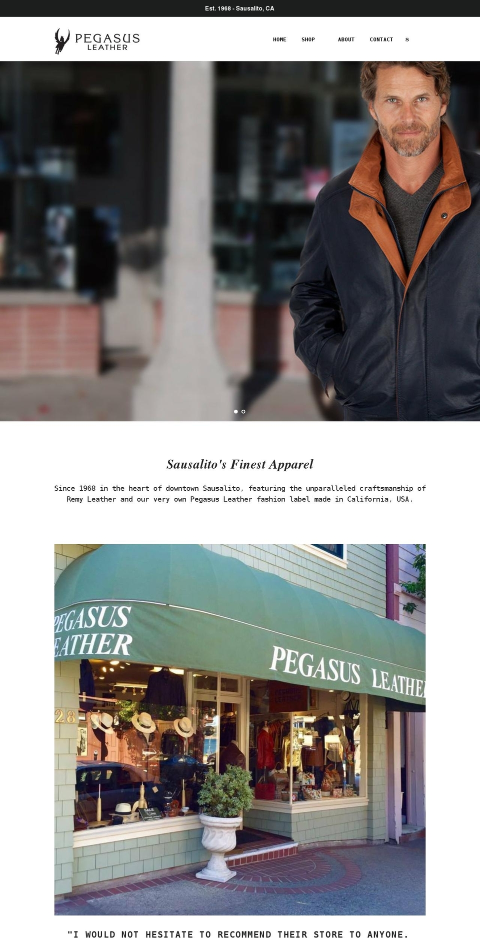 pegasusleather.com shopify website screenshot