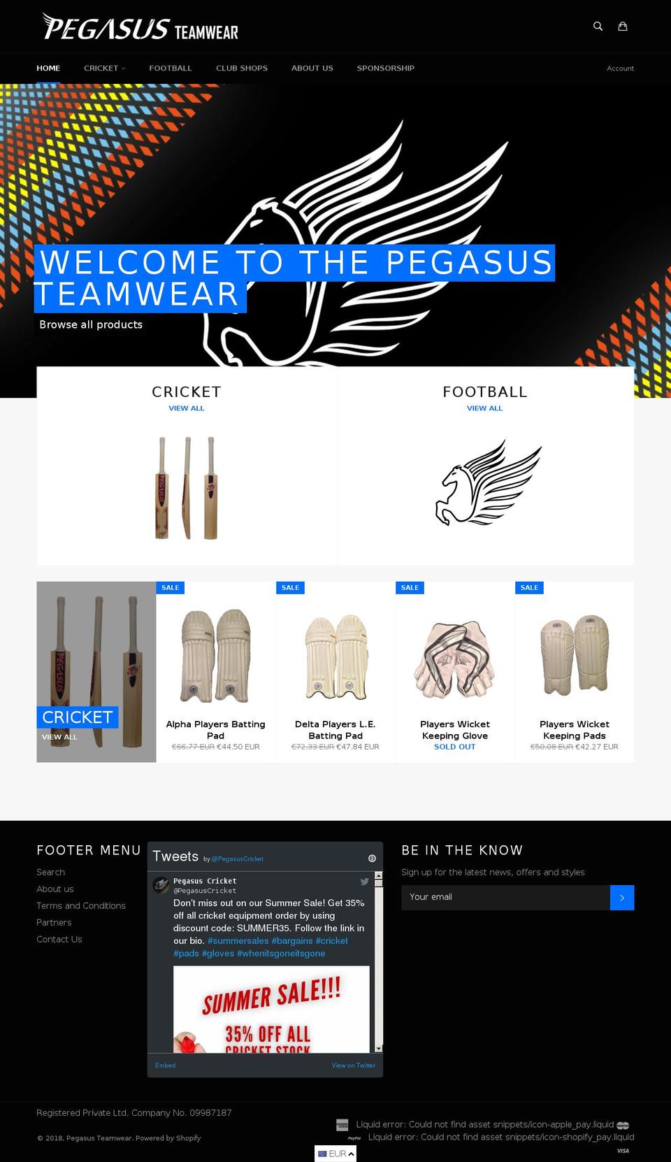 pegasusteamwear.com — Shopify storefront screenshot