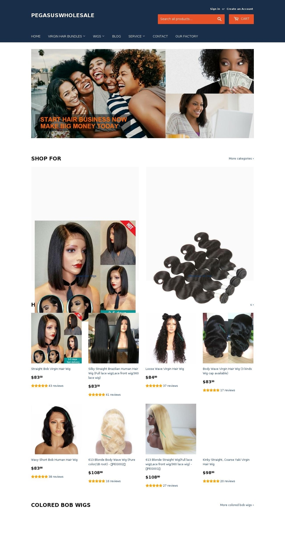 pegasuswholesale.com — Shopify storefront screenshot