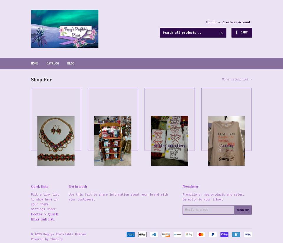 peggysprofitablepieces.com shopify website screenshot
