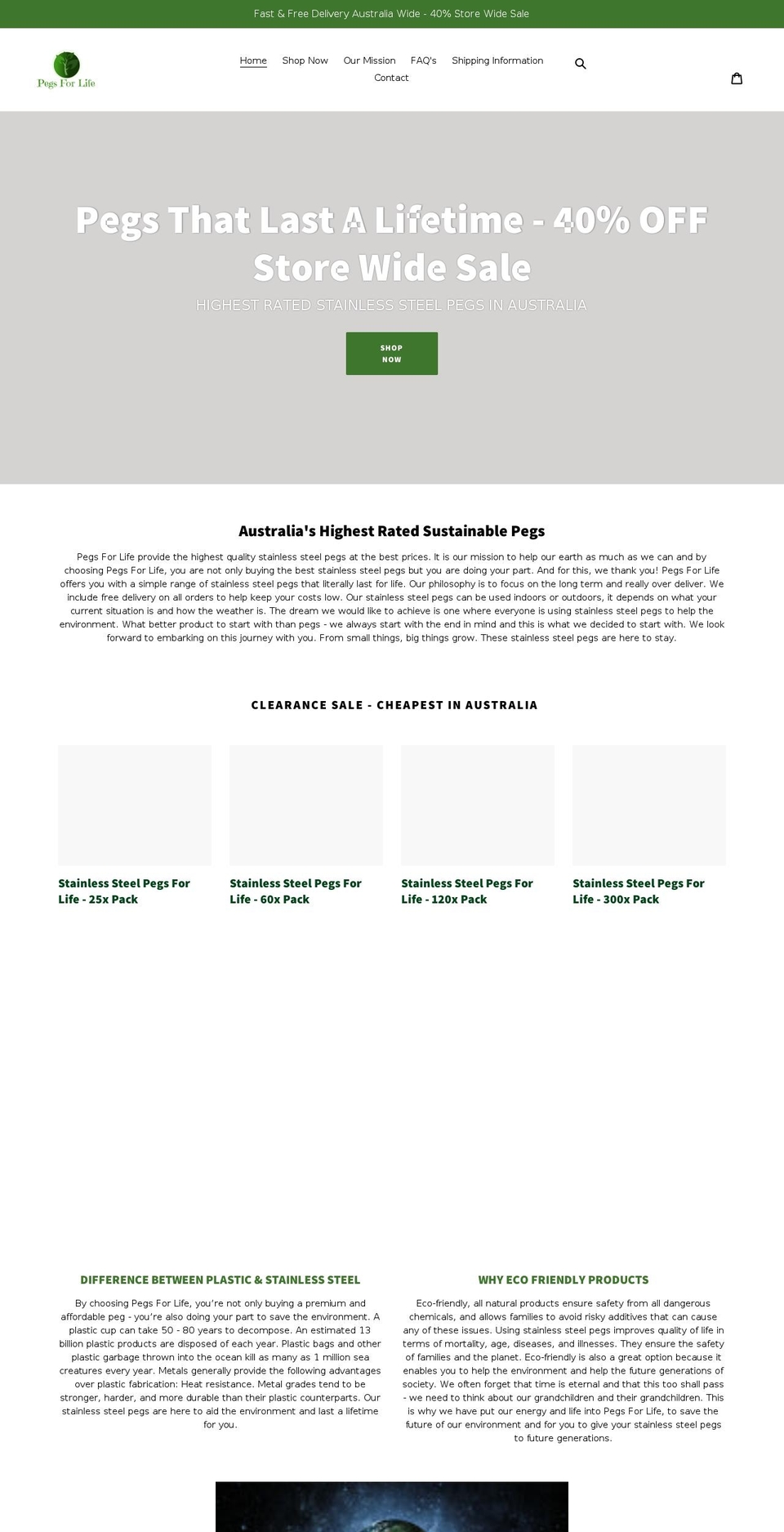 pegsforlife.com.au shopify website screenshot