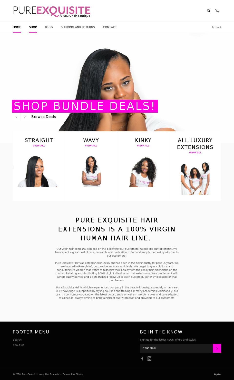 pehair.com shopify website screenshot