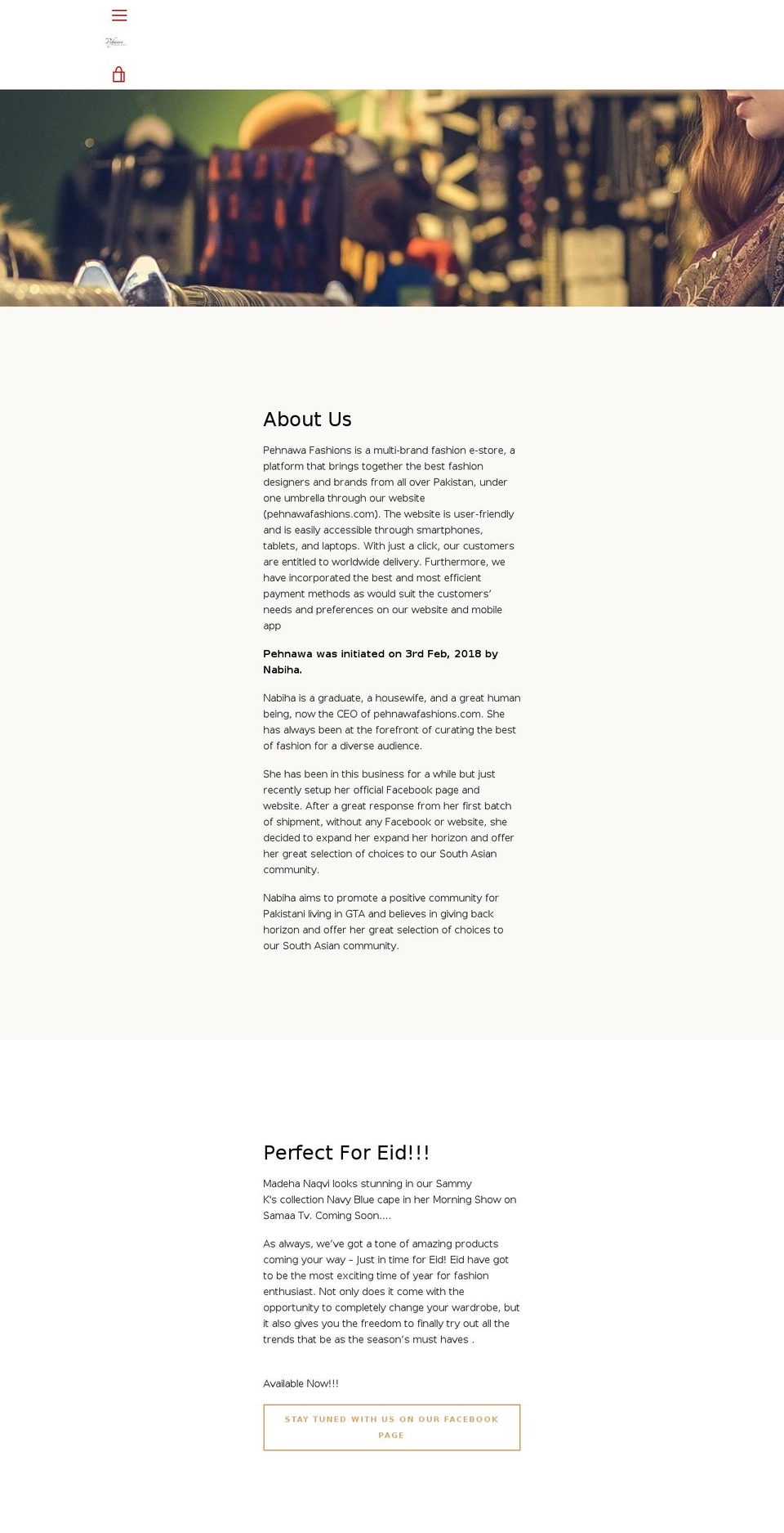 pehnawafashions.com — Shopify storefront screenshot