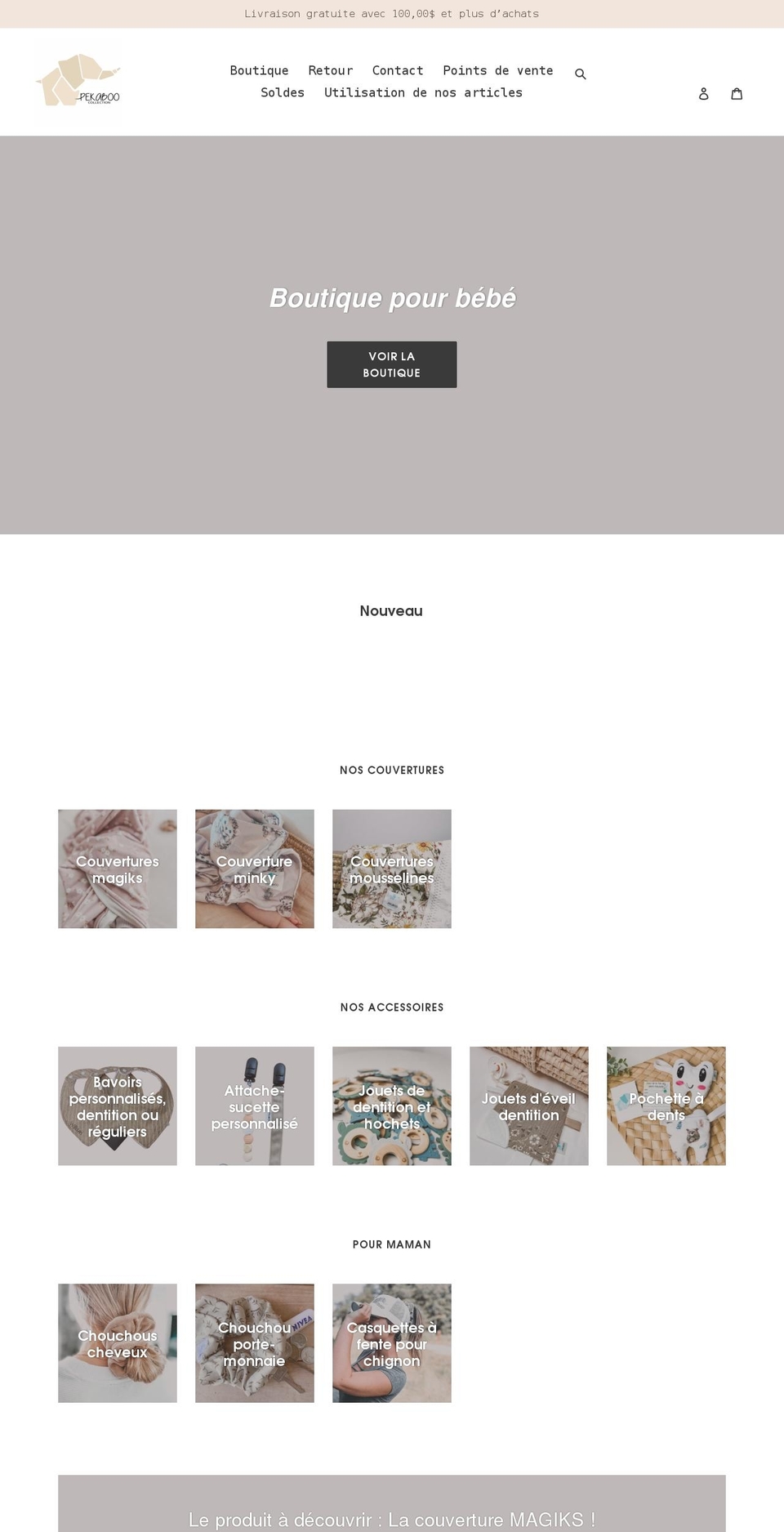 pekaboocollection.com shopify website screenshot