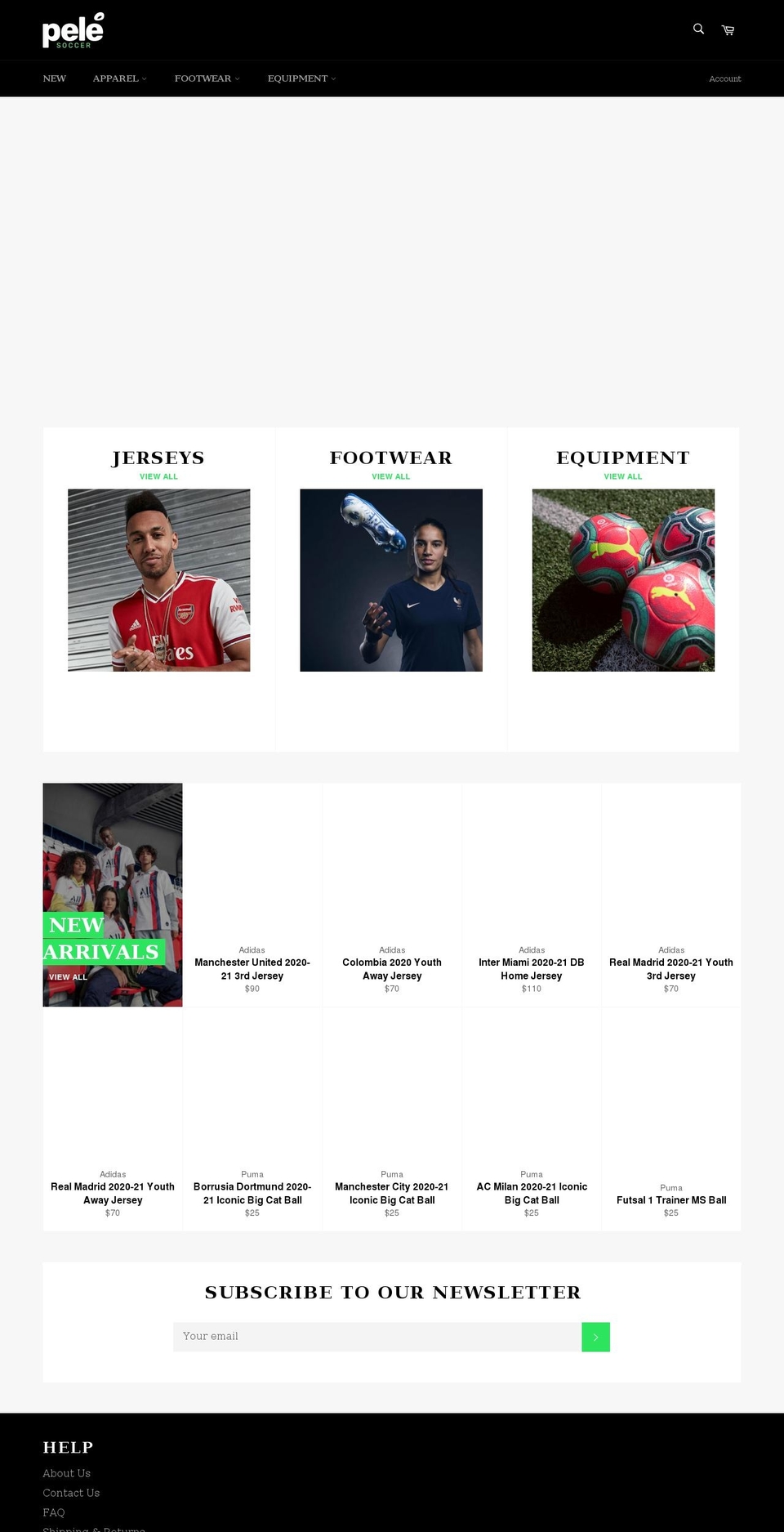 pelesoccer.shop shopify website screenshot