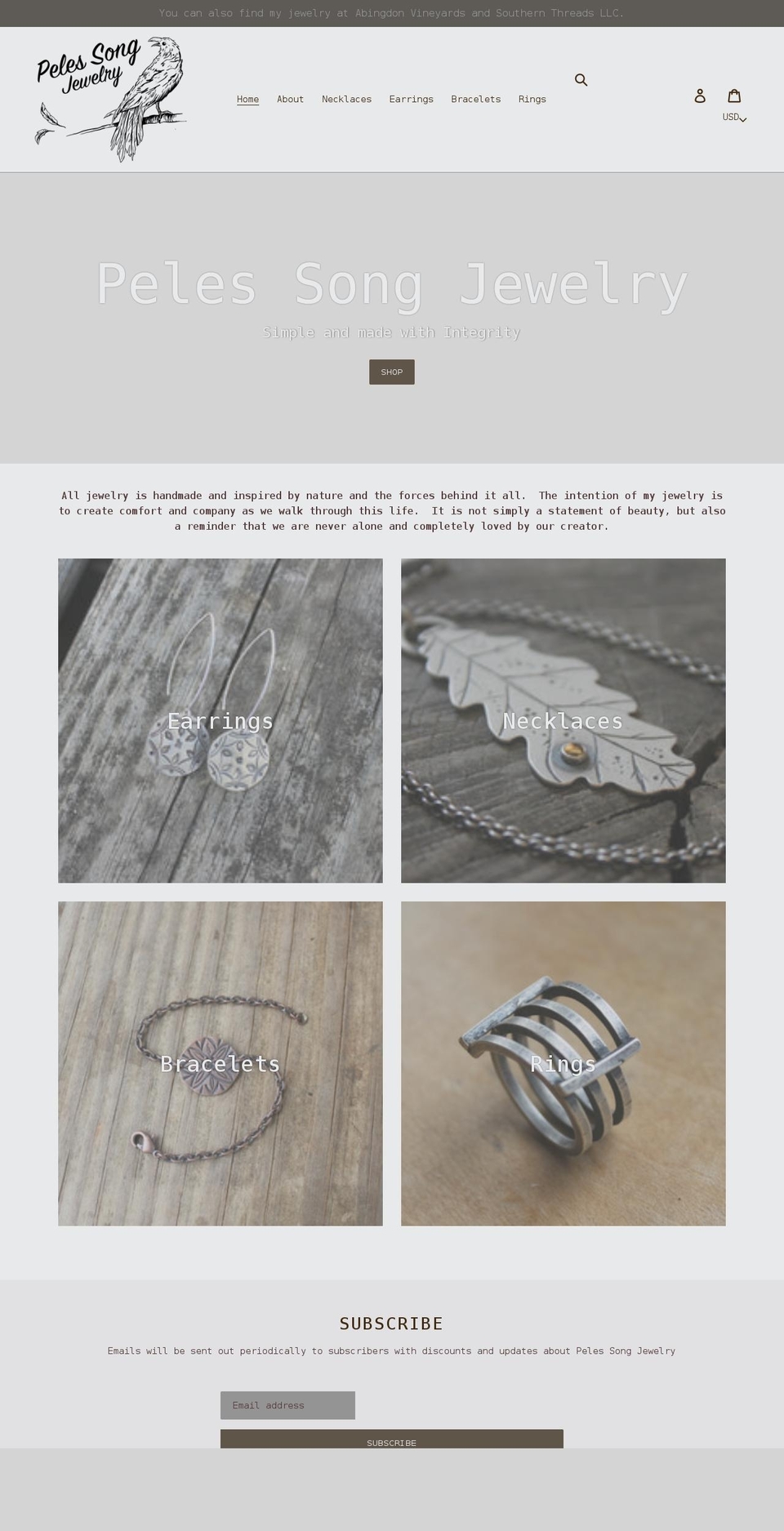 pelessongjewelry.com shopify website screenshot