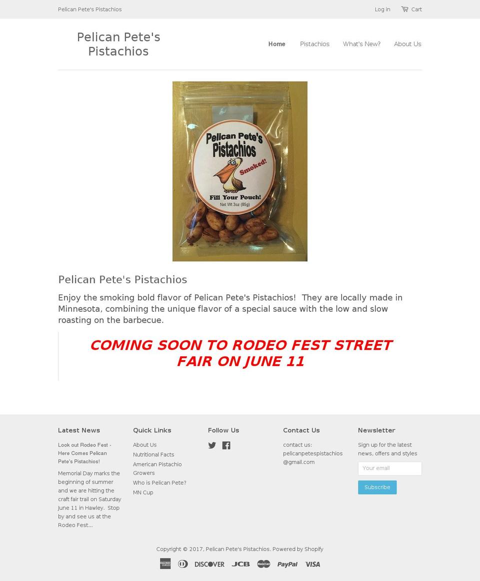 pelicanpetespistachios.com shopify website screenshot