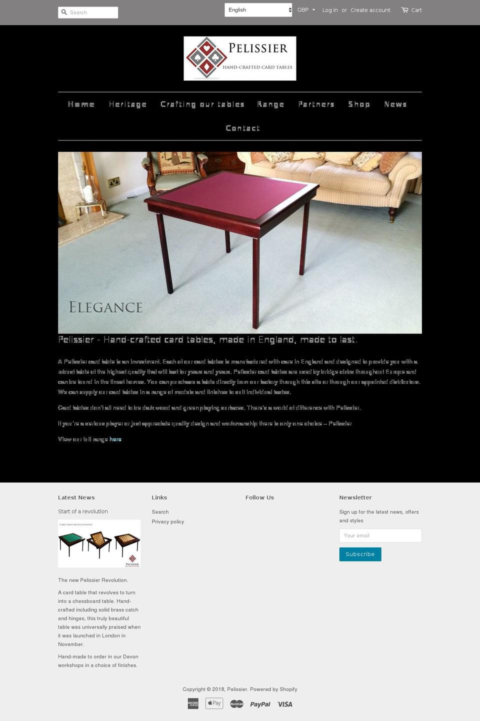 pelissiertables.com shopify website screenshot