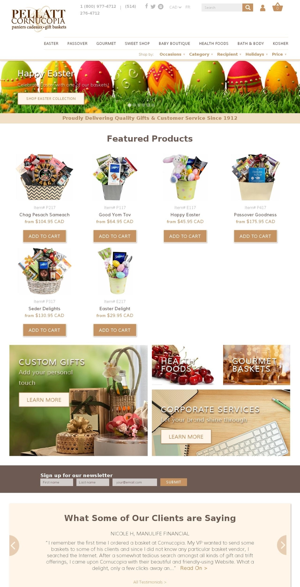 pellattgiftbaskets.ca shopify website screenshot