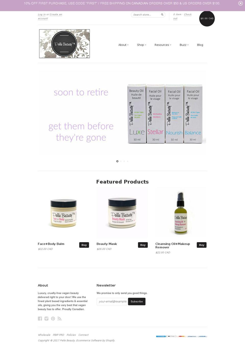 New Standard (new version) Shopify theme site example pellebeauty.com