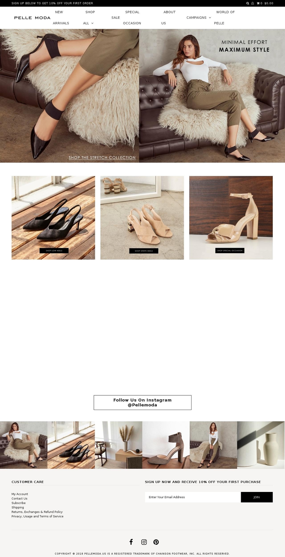 pellemodafootwear.com — Shopify storefront screenshot