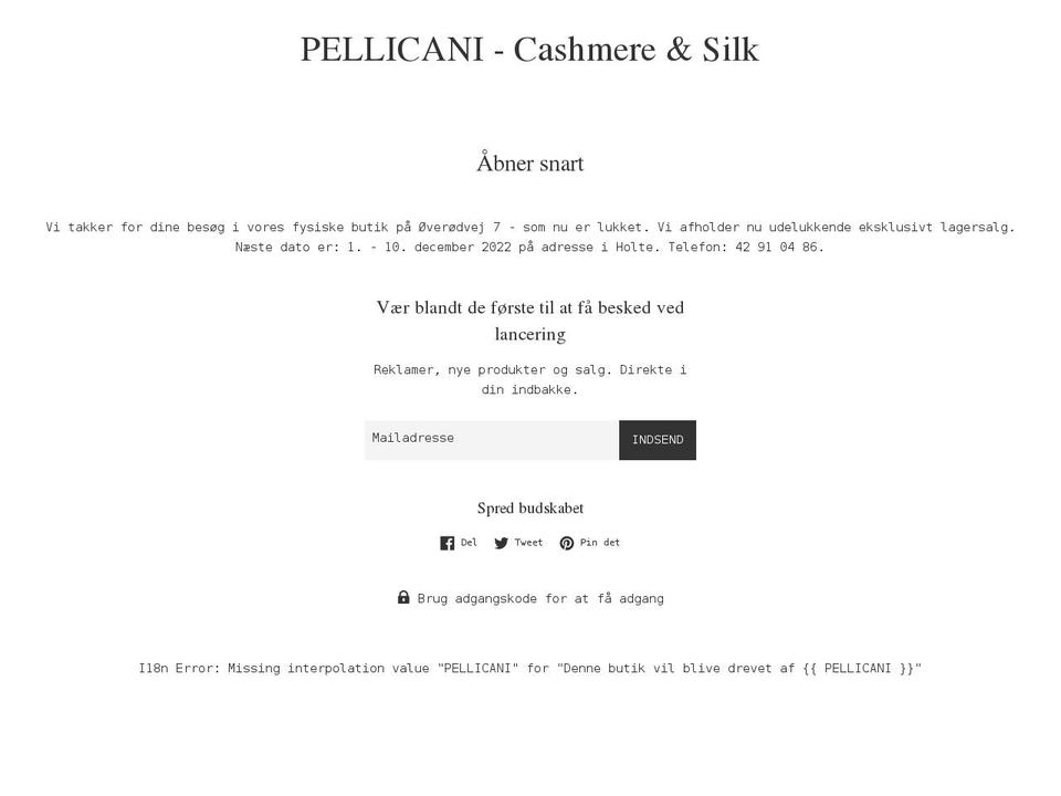 pellicani.dk shopify website screenshot