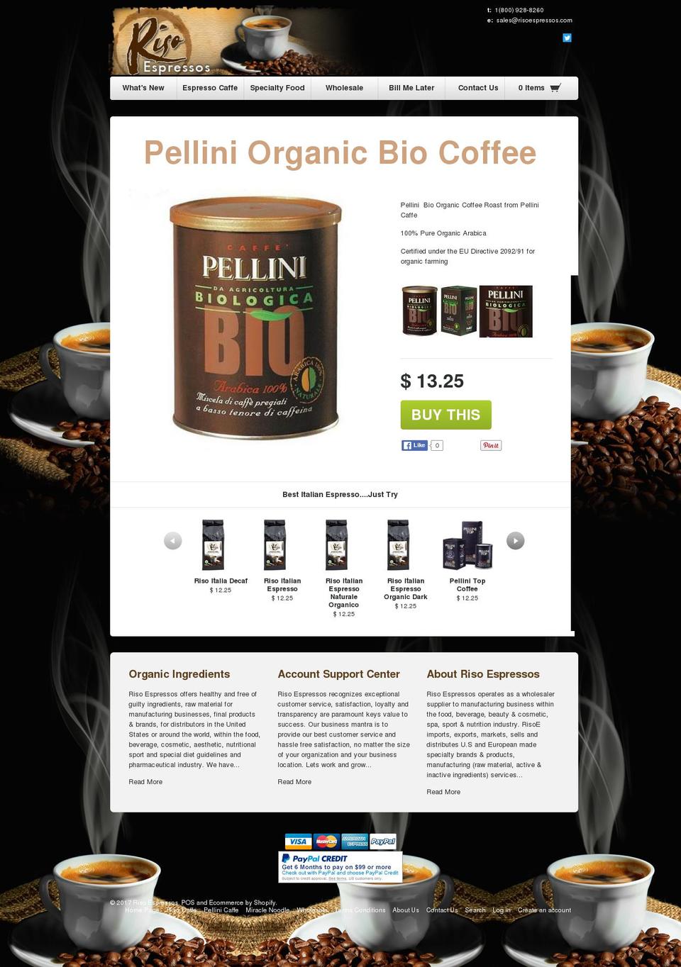 riso template Shopify theme site example pelliniespresso.com