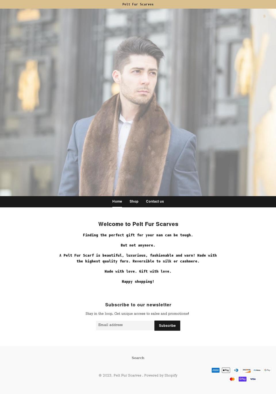 peltfurscarves.com shopify website screenshot