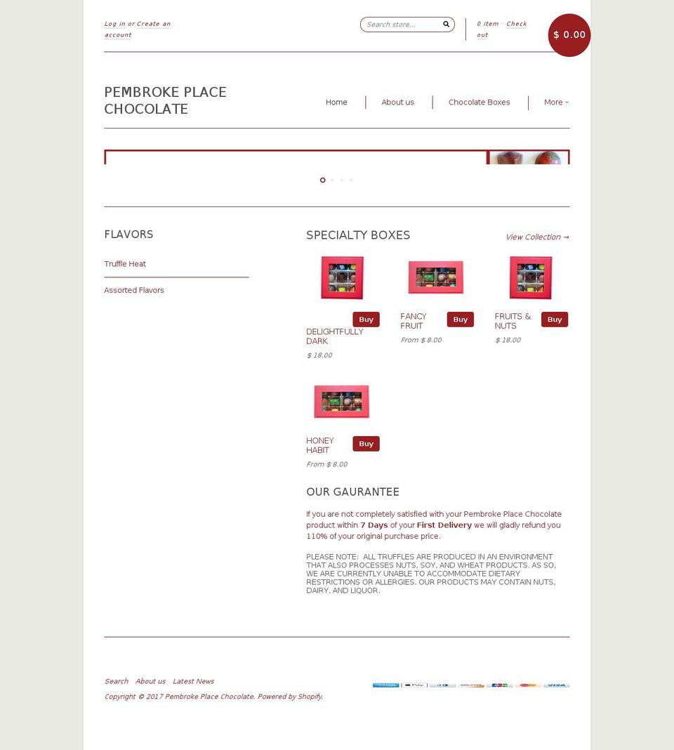 pembrokeplacechocolate.com shopify website screenshot