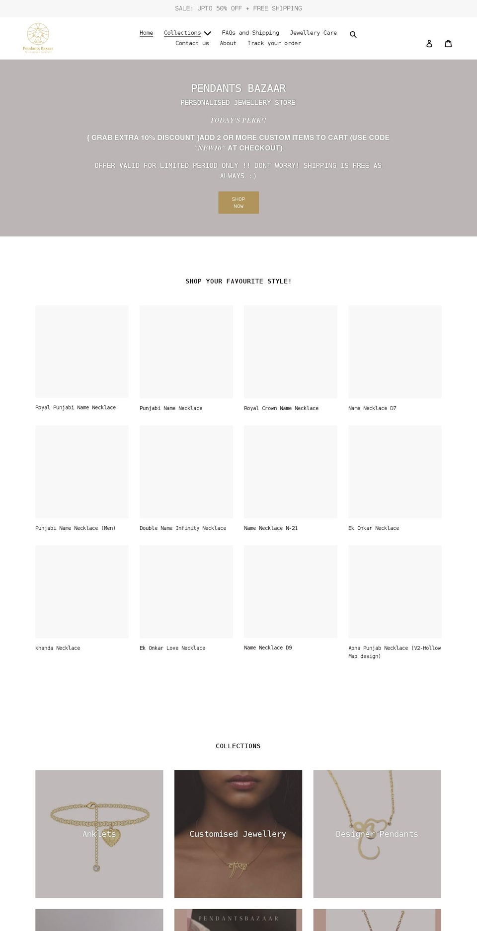 pendantsbazaar.com shopify website screenshot