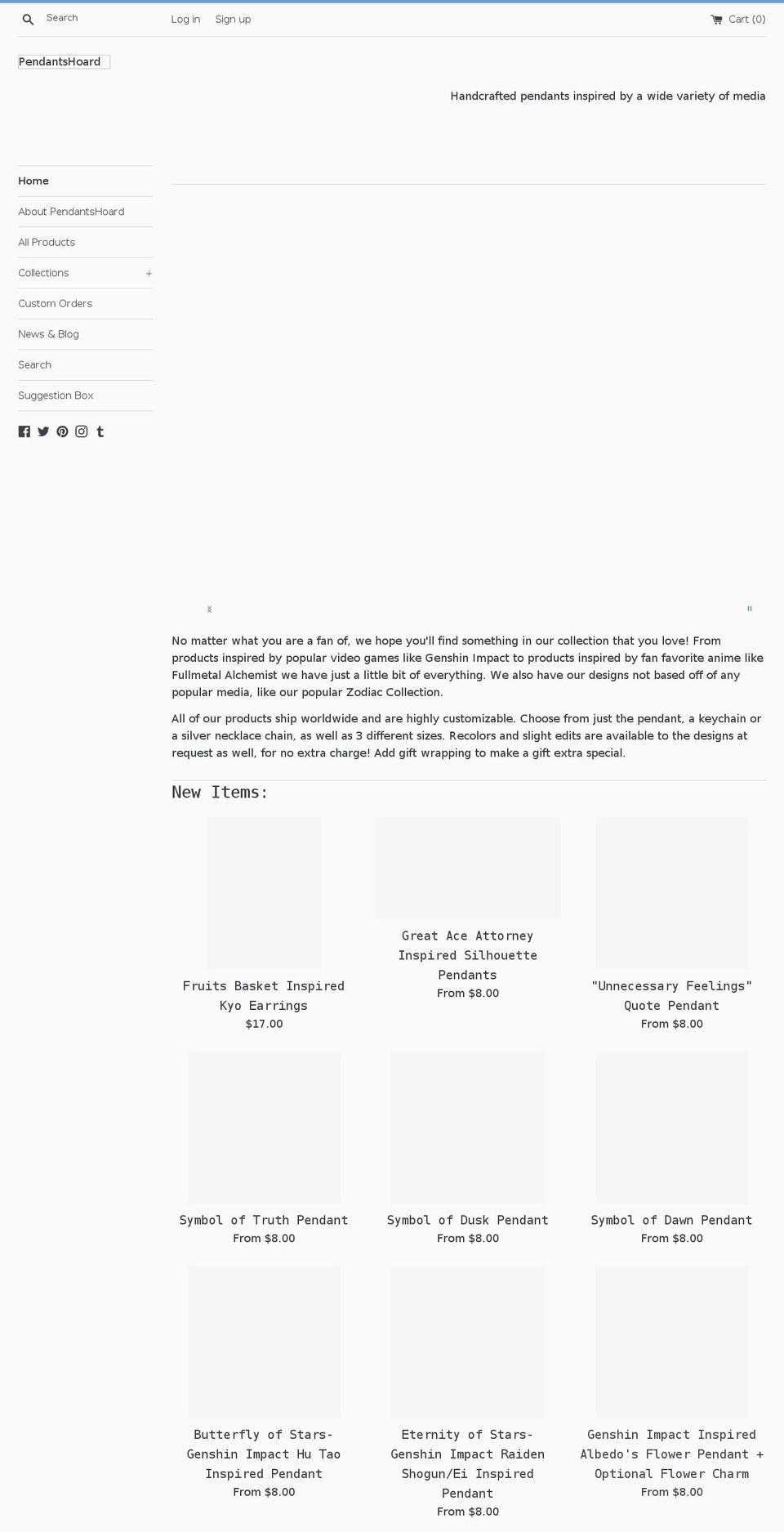 pendantshoard.com shopify website screenshot