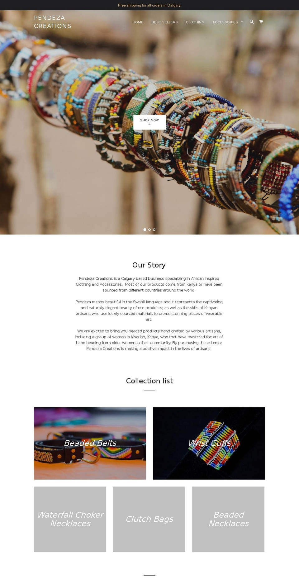 pendezacreations.com — Shopify storefront screenshot