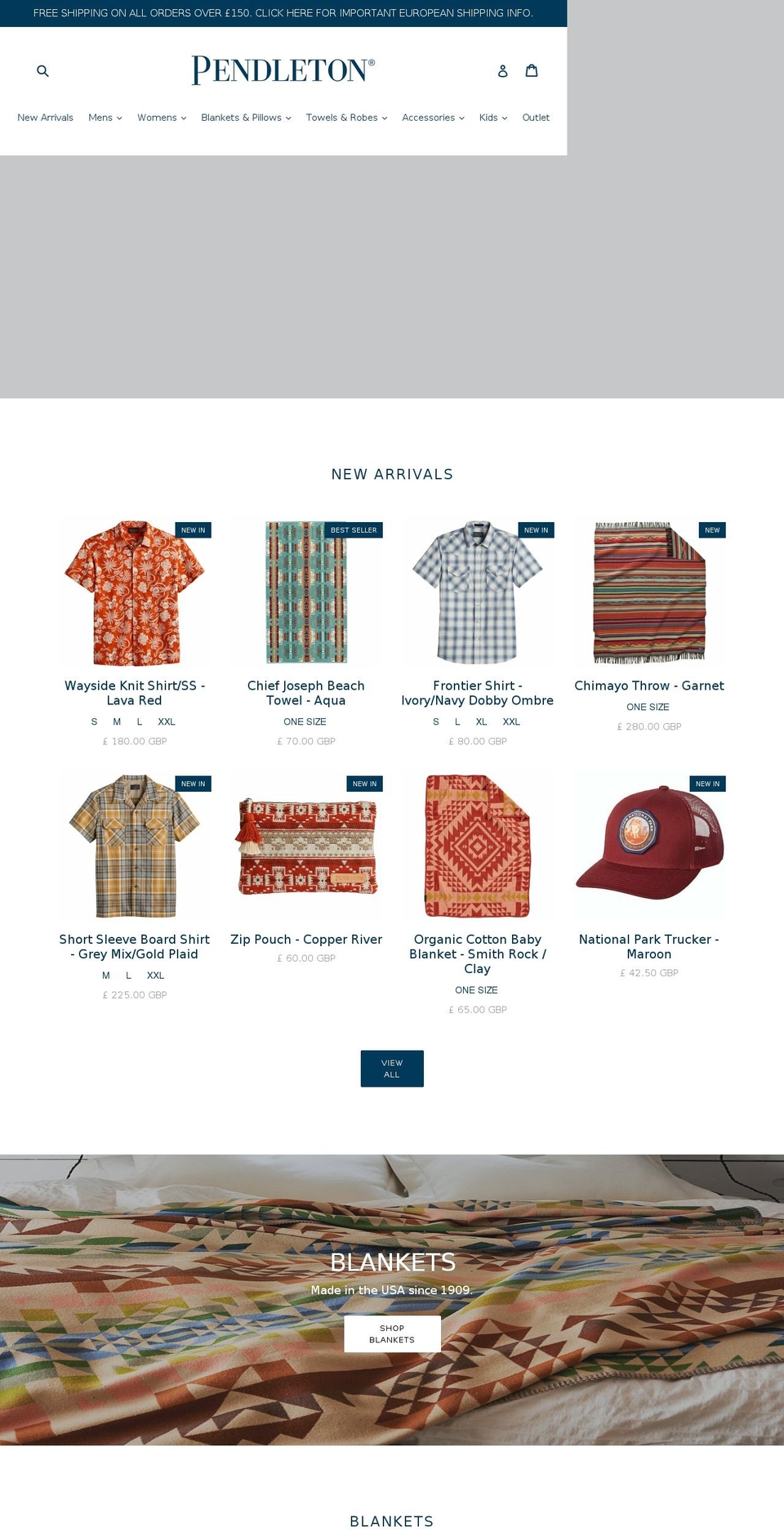 pendletonwoolenmills.co.uk shopify website screenshot