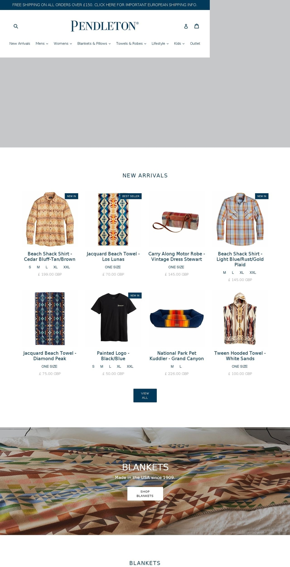 pendletonwoolenmills.eu shopify website screenshot